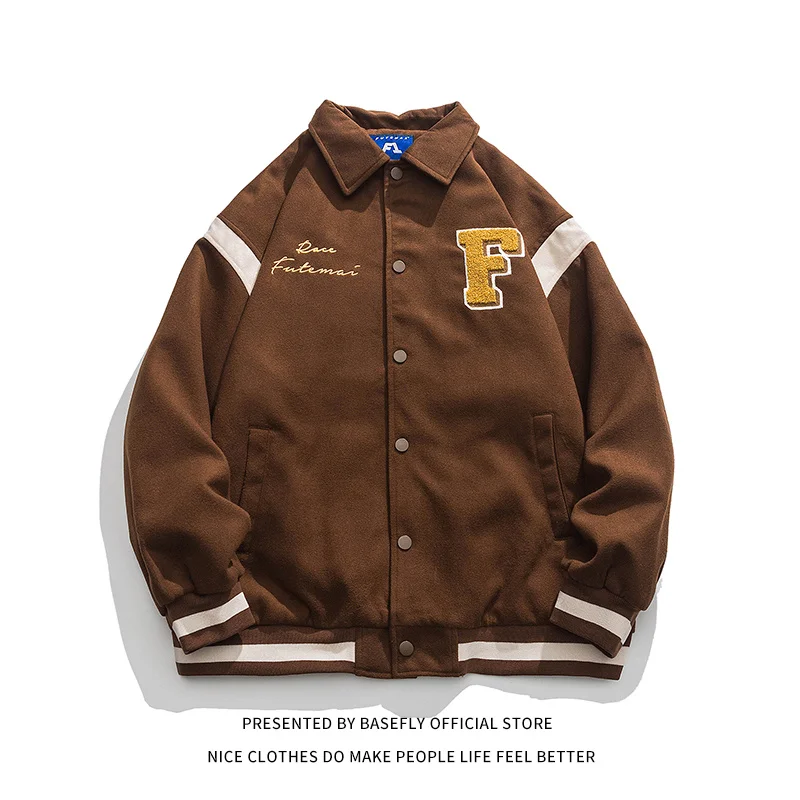 

Letterman Award Embroidery Stadium F Patchwork Furry Men Baseball Bomber Jacket Unisex Women Varsity College Coat Street Retro
