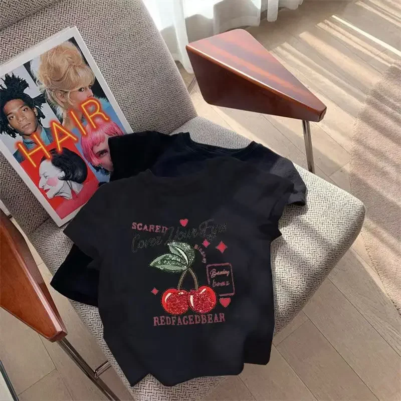 Модные хлопковые женские футболки с ручным принтом вишни топы большого размера