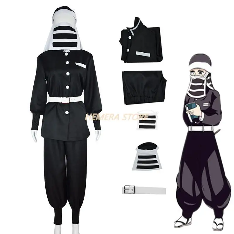 

Goto Cosplay Costume Anime Demon Slayer Swordsmith Village Arc Kimetsu no Yaiba Black Kakushi Uniform Face Cover Outfits