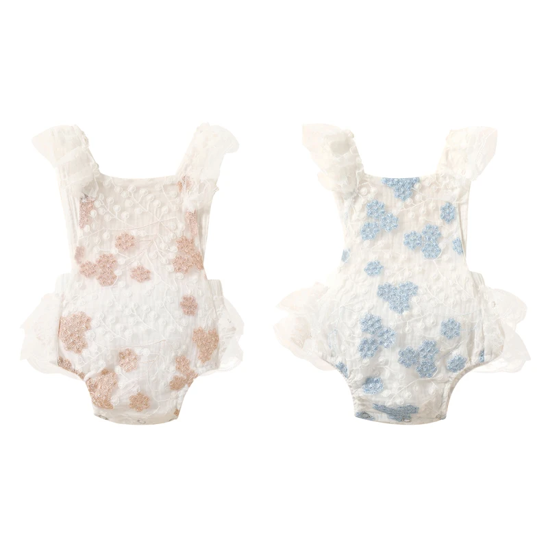 Женское боди с вышивкой комбинезон пуговицами и оборками короткая сетчатая