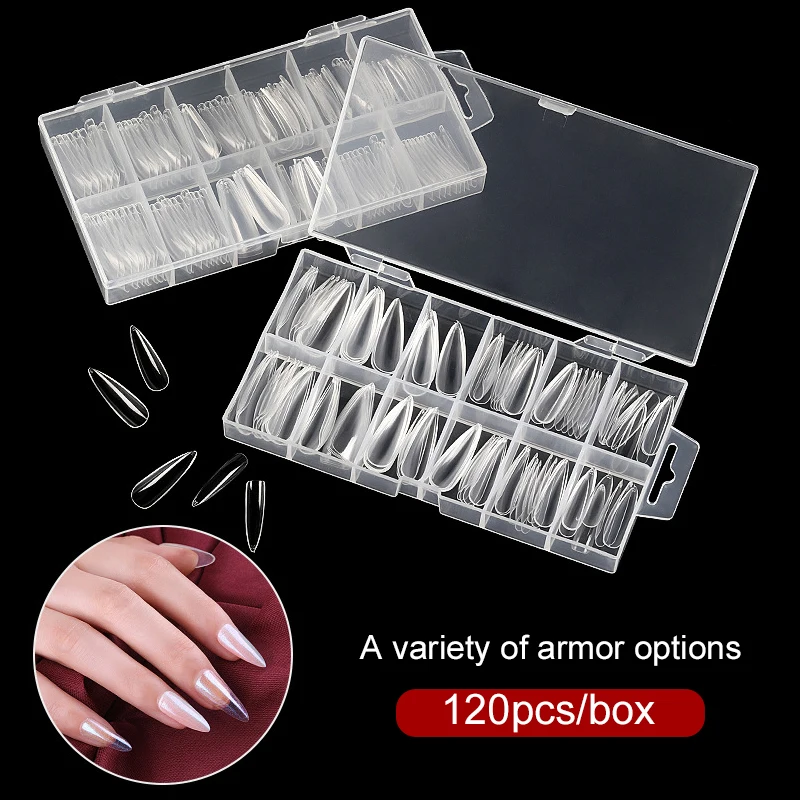 Boxed Transparent Coffin  Fake Nails Artificia Acrylic Nail Capsule ABS Full Coverage Nail Tips  Accessories Tool 100/120PCS