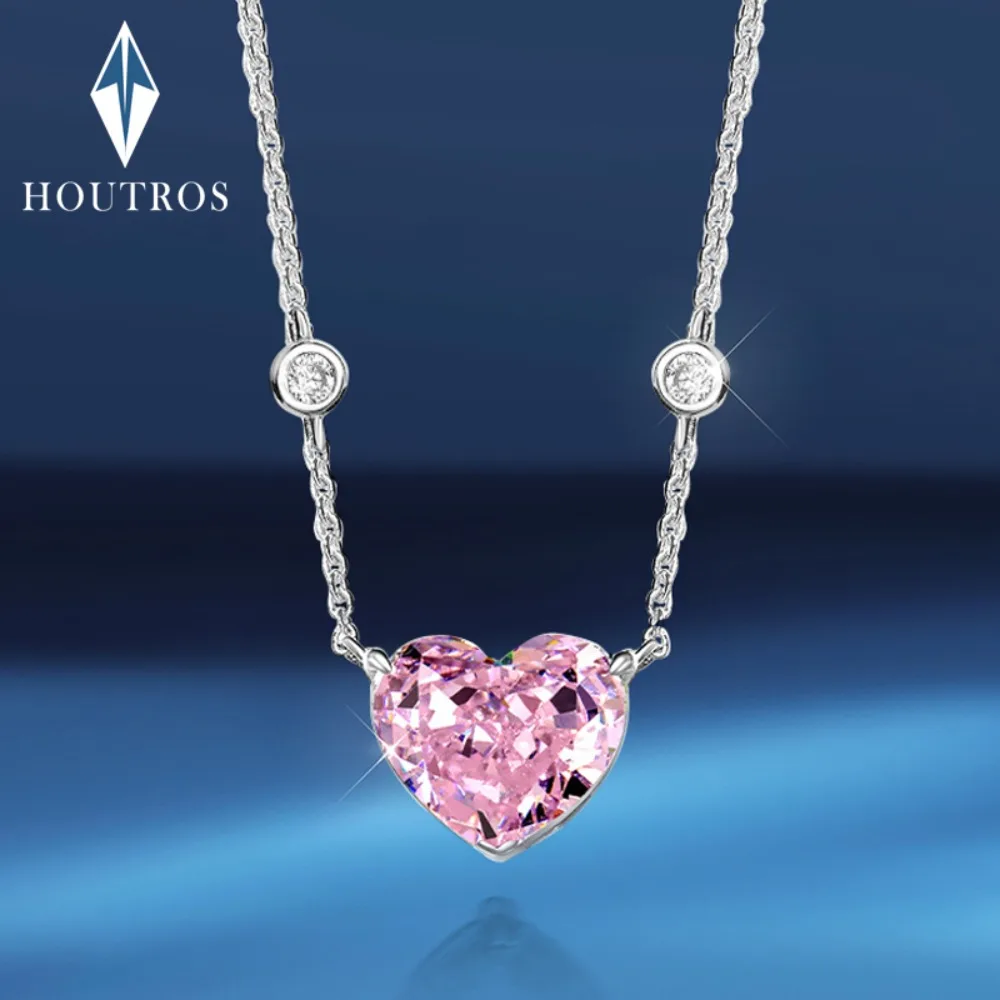 

Houtros 10*12mm Heart Pendant Necklace For Women 925 Sterling Silver Colorful High Carbon Diamond Fine Jewelry Engagement Gift