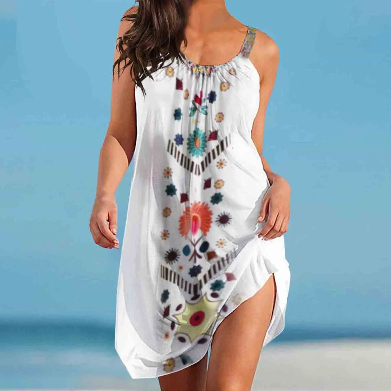 

Женское модное сексуальное платье без рукавов с милым мультяшным принтом на подоле, свободное пляжное платье с цветочным принтом, сексуаль...