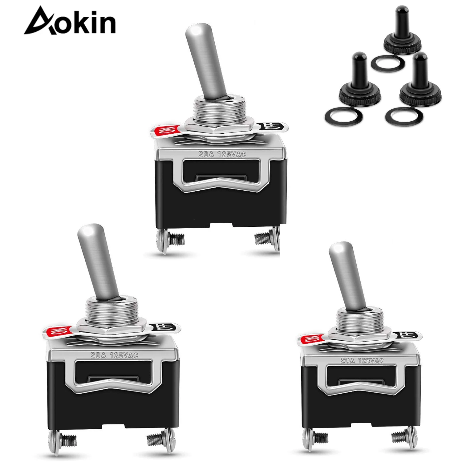 

Toggle Switch 3Pcs 2 Pin ON Off SPST Car Rocker Toggle Switches 20A Heavy Duty Waterproof Toggle Witch with Cap Cover