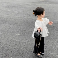 new 2022 summer korean style baby girls princess blouses square collar puff sleeve bowknot tops toddlers kids shirts