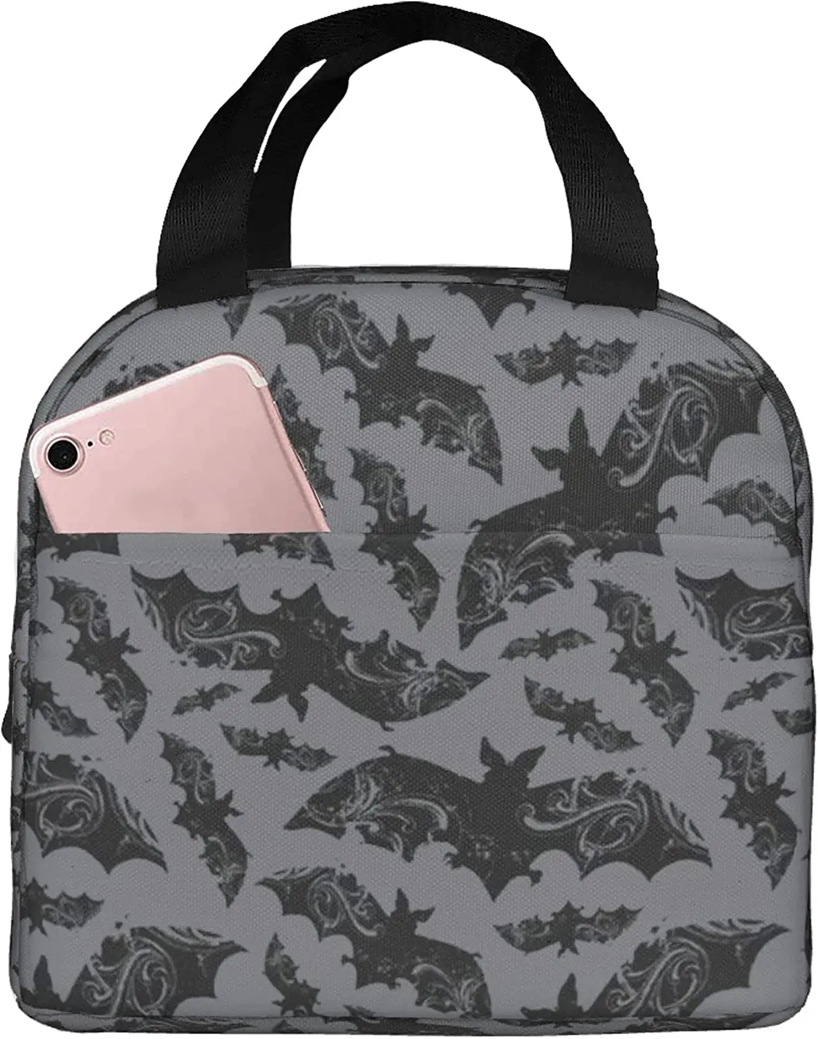 

Lunch Bags For Women Insulated Lunch Box Cooler Thermal Tote Bag With Pocket Reusable School Hiking Picnic-Gothic Halloween Bats
