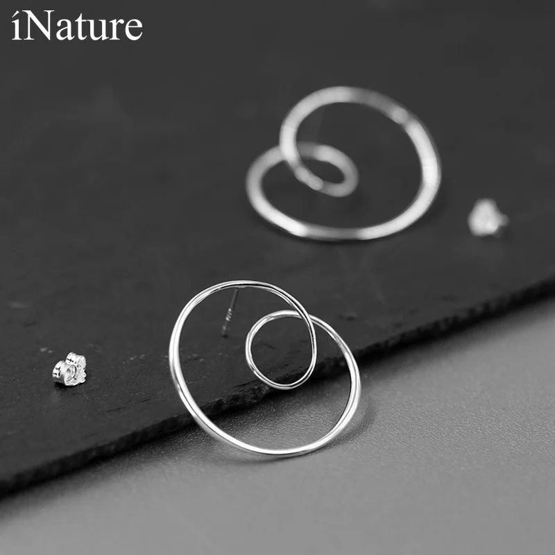 

INATURE 18K Gold Plated Sterling Silver Round Spiral Twisted Stud Earrings for Women Statement Jewelry