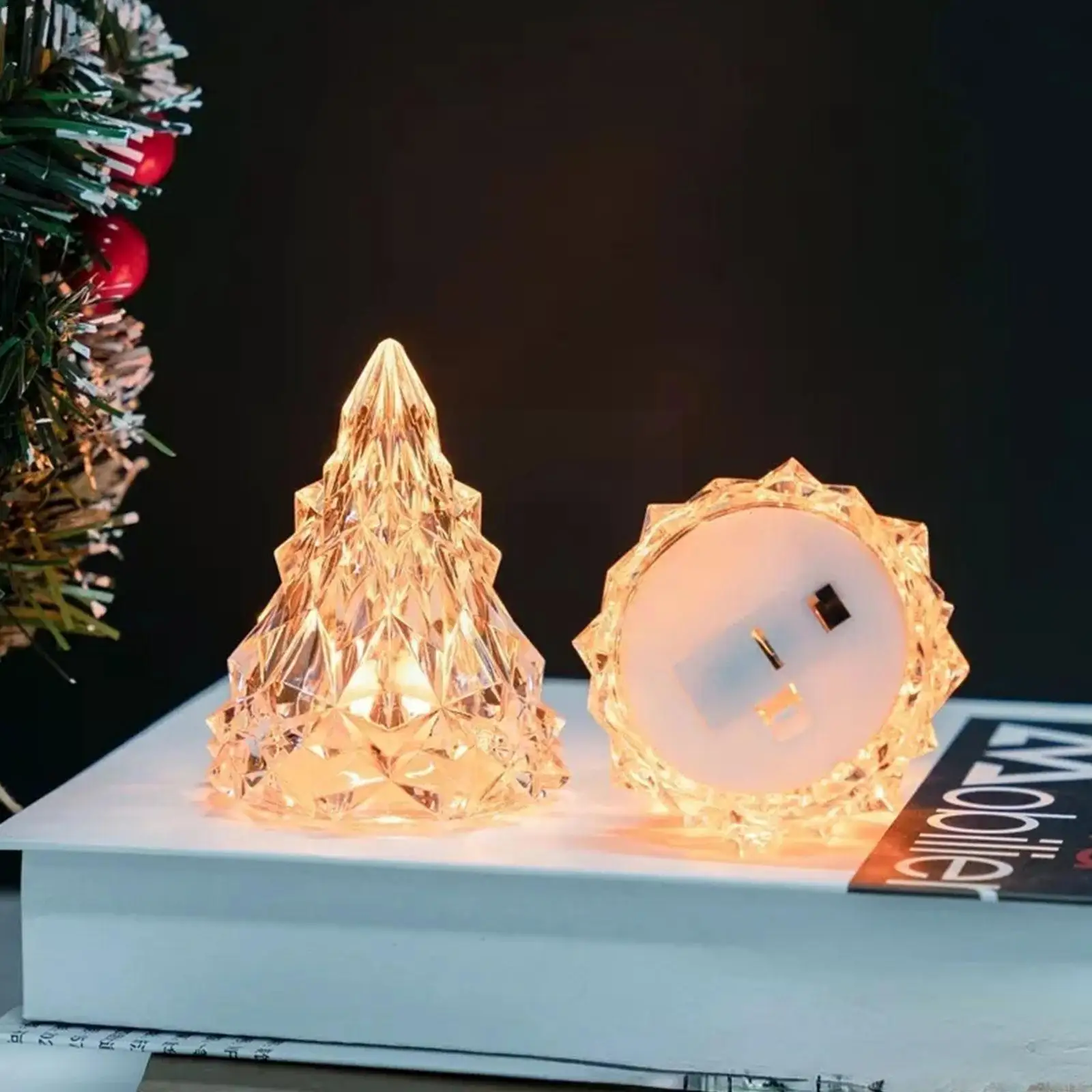 

Flameless Led Electronic Candle Light Christmas Tree Candle Party Eve Light Atmosphere Light Led Wedding Decor Crystal Shap R3j6