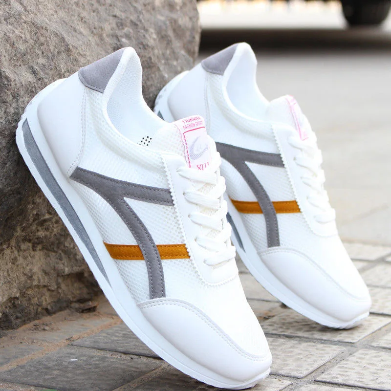 New Men's Shoes Fashion PU Leather Non-Slip White Shoes Casual Sports Shoes Men's Round Toe Low-Top Comfortable Running Shoes 44