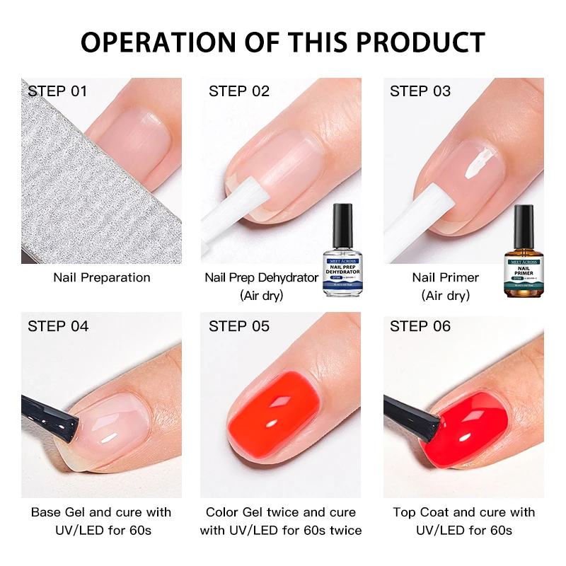 MEET ACROSS 15 мл Подготовка ногтей к обезвоживанию гель и бескислотная грунтовка клей