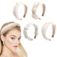 girls pearl hairband white lace hair hoop artificial pearls middle knot headband bohemia head hoop headwear hair accessories