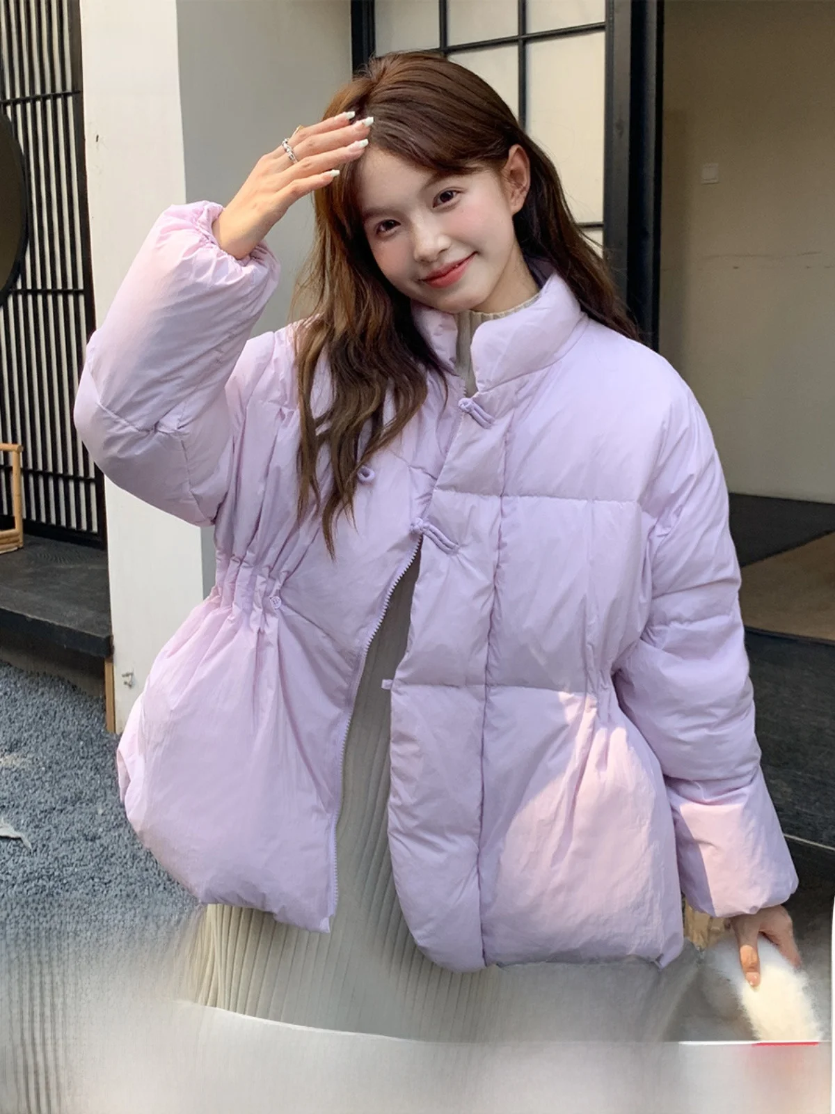 Фиолетовый пуховик в национальном стиле ретро женский зимний легкий утолщенный