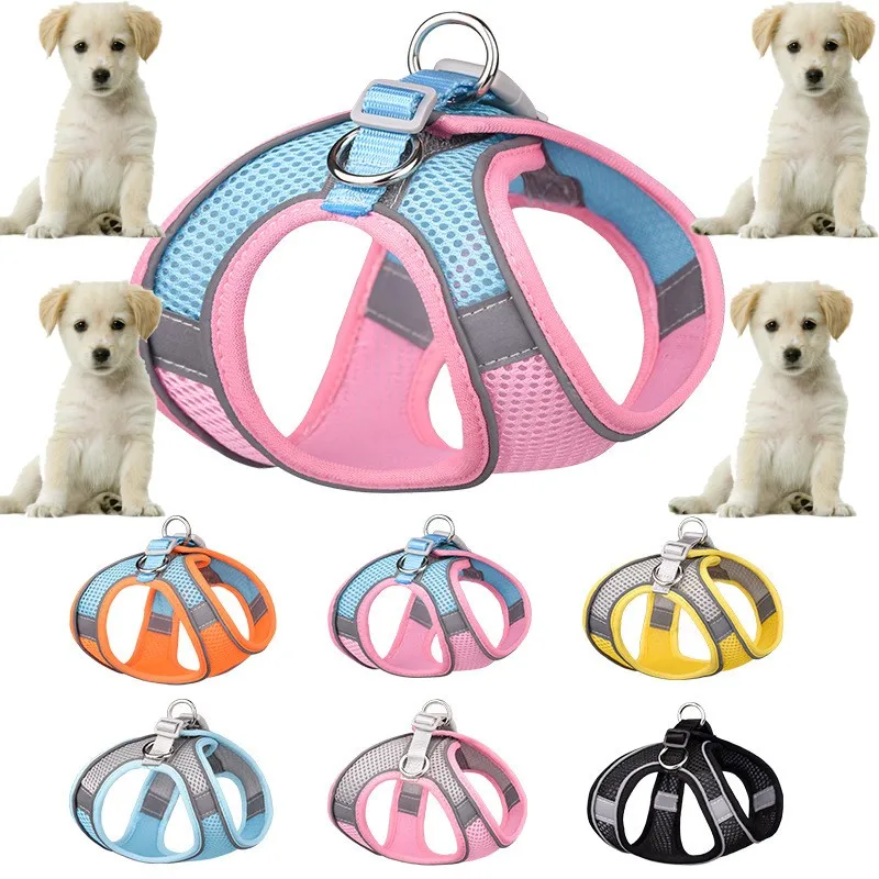 

Traction Chest Strap Mesh Breathable Reflective Nylon Dog Cat Basic Collar Adjustable Chest Strap Set For Small Dog Pet Supplies