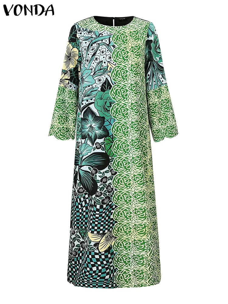 Плюс размер VONDA женское длинное платье макси 2024 элегантное с цветочным принтом