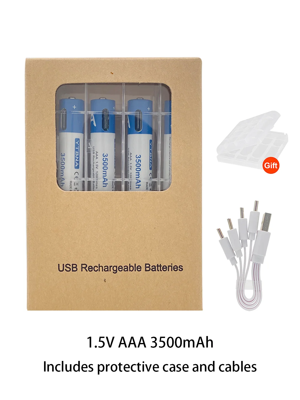 

1-24PCS YTBNA 1.5V AAA 3500mAh Rechargeable Battery 3A AAA Li-ion Batteries USB Charging for Camera Flashlight Toys + Cable