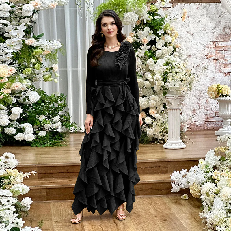 Плиссированное платье 2025 года с рюшами женское повседневное макси