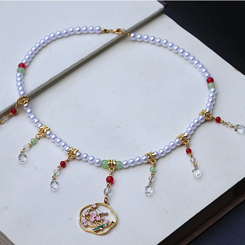 

Hanfu Pearl Yingluo Collar Plum Blossom Magpie Necklace Pendant Gift