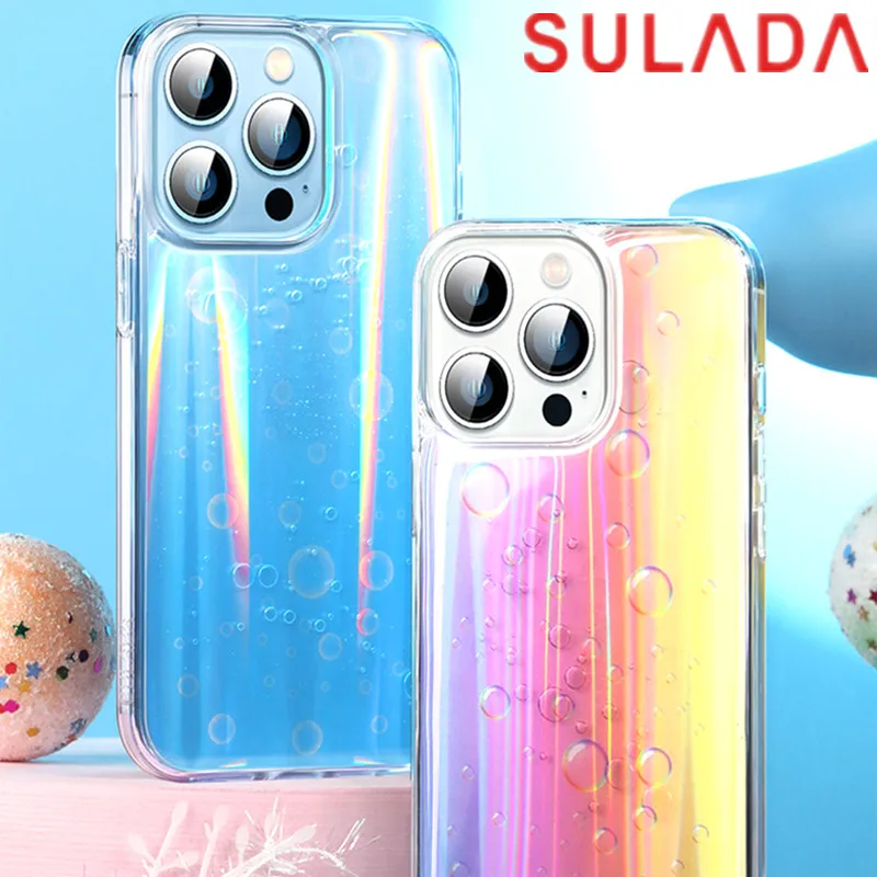 

Original Sulada Glossy Aurora Discolored Case For iPhone 13 Pro Max Mini Colorful Gradient Slim Armor Shockproof Back Cover