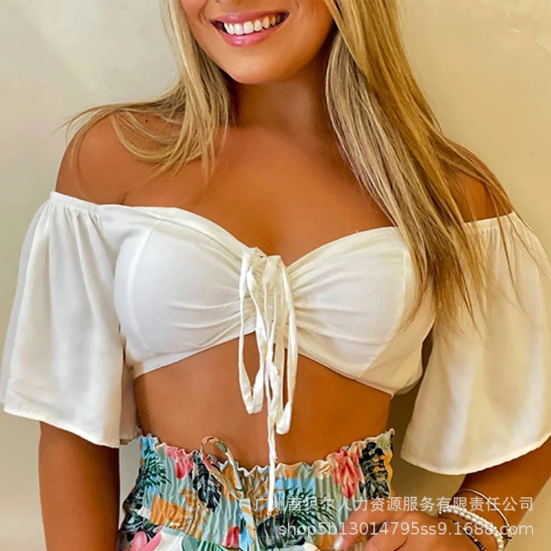 Женский модный белый повседневный костюм однотонный топ и короткие комплекты из