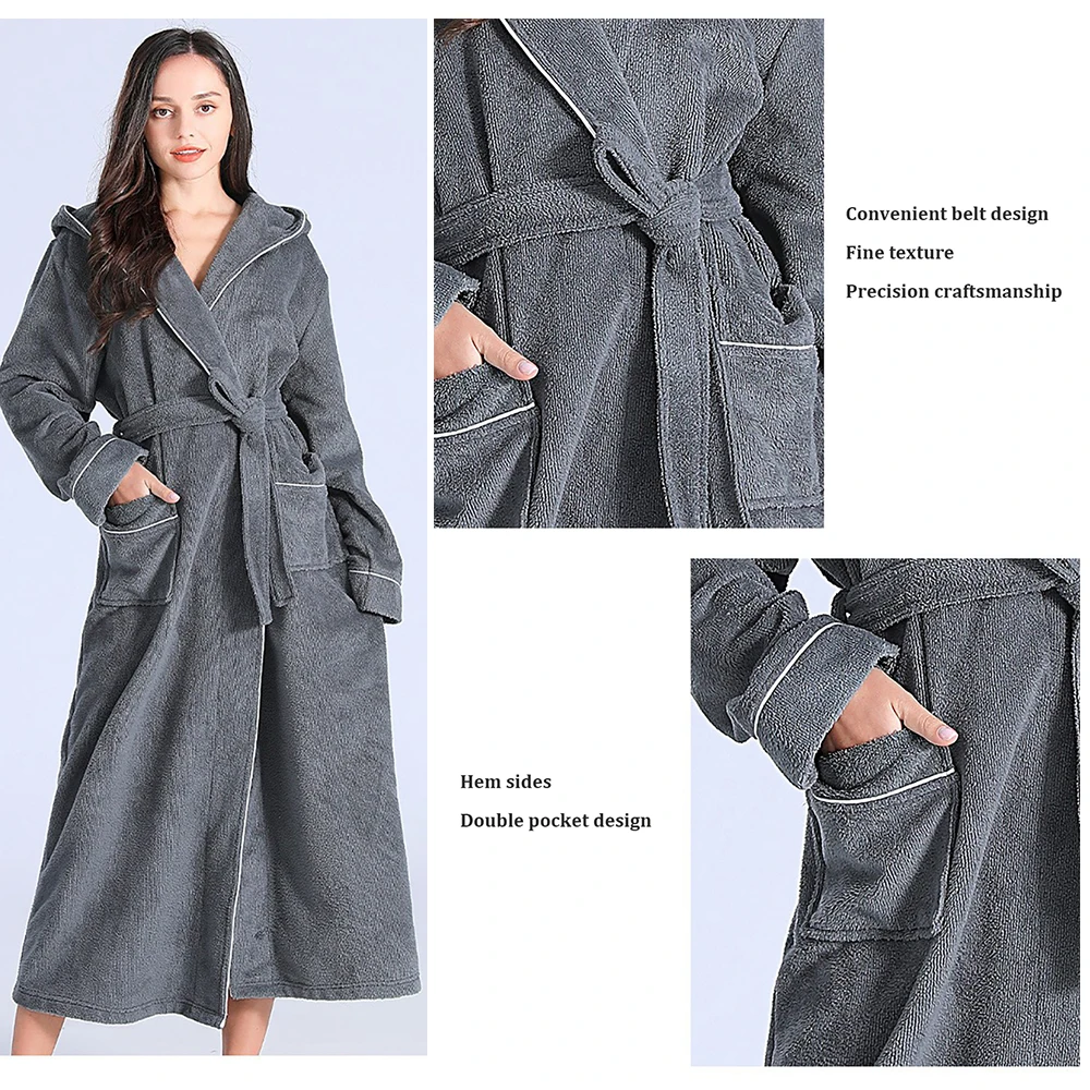 Luxury Terry Cloth Absorbent Robes for Women Winter Warm Hooded Thicken Bathrobe Female Robe Beauty Salon Hotel Dressing Gown
