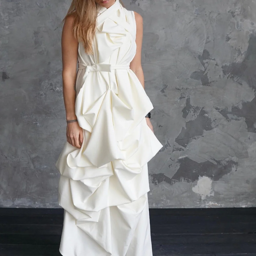 

Serendipity Saudi Arabia Floor-Length Formal Occasion Elegant Halter Sleeveless Evening Dress White Prom Gown For Women 2023