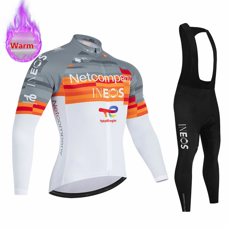 Фото Комплект зимней велосипедной одежды Ineos Team: термофлисовая велосипедная майка с длинным рукавом и брюки на лямках, велосипедная форма для MTB, велоодежда Ropa Ciclismo №5