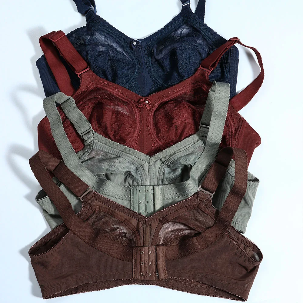 Plus Size Lace Bra For Women White Big Minimizer Bra Women Unlined Full Coverage Ultra Thin Wireless Adjusted-straps D E F G H I