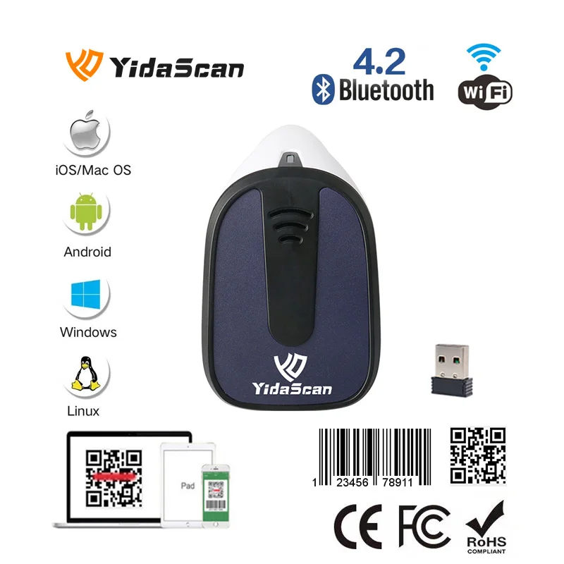 Фото Модный беспроводной Bluetooth-считыватель QR-кодов YidaScan WS40 1D 2D, портативный сканер штрих-кода 3 в 1, проводной USB для Windows Android №5