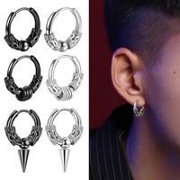 1 pair cool punk stainless steel hip hop stud earrings for menwomen dragon sword leaf pendant ear rings gothic jewelry