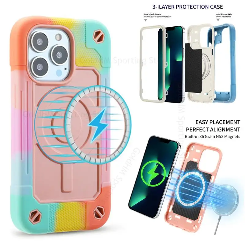 

For Magsafe Magnetic Silicone Case For iPhone 13 Pro Max Heavy Duty Protective Cover For Apple 12 Pro Wireless Magsafing Cover