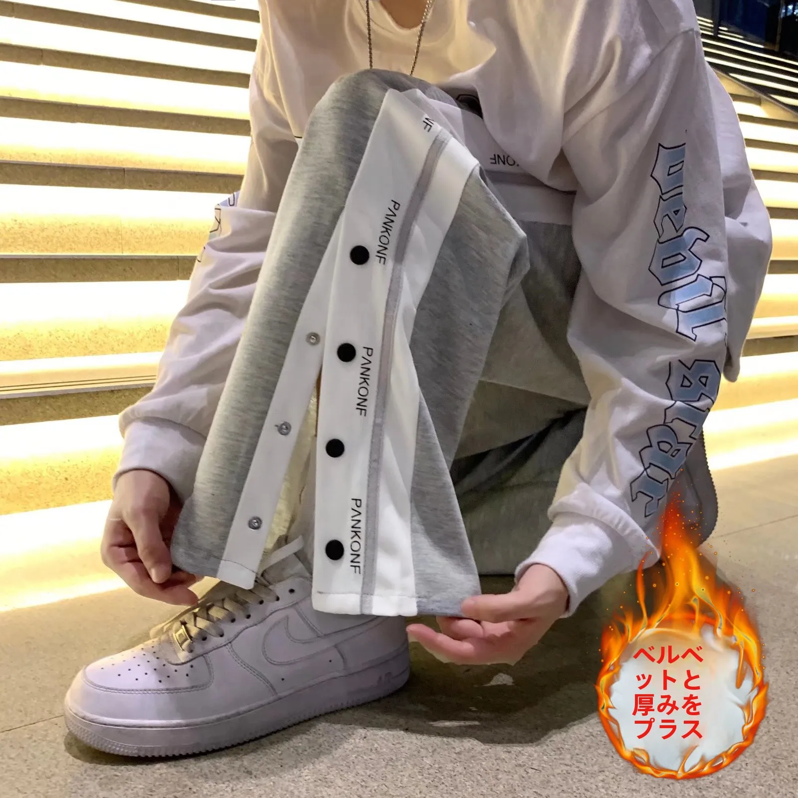 Американские уличные осенние и зимние широкие спортивные штаны на флисовой