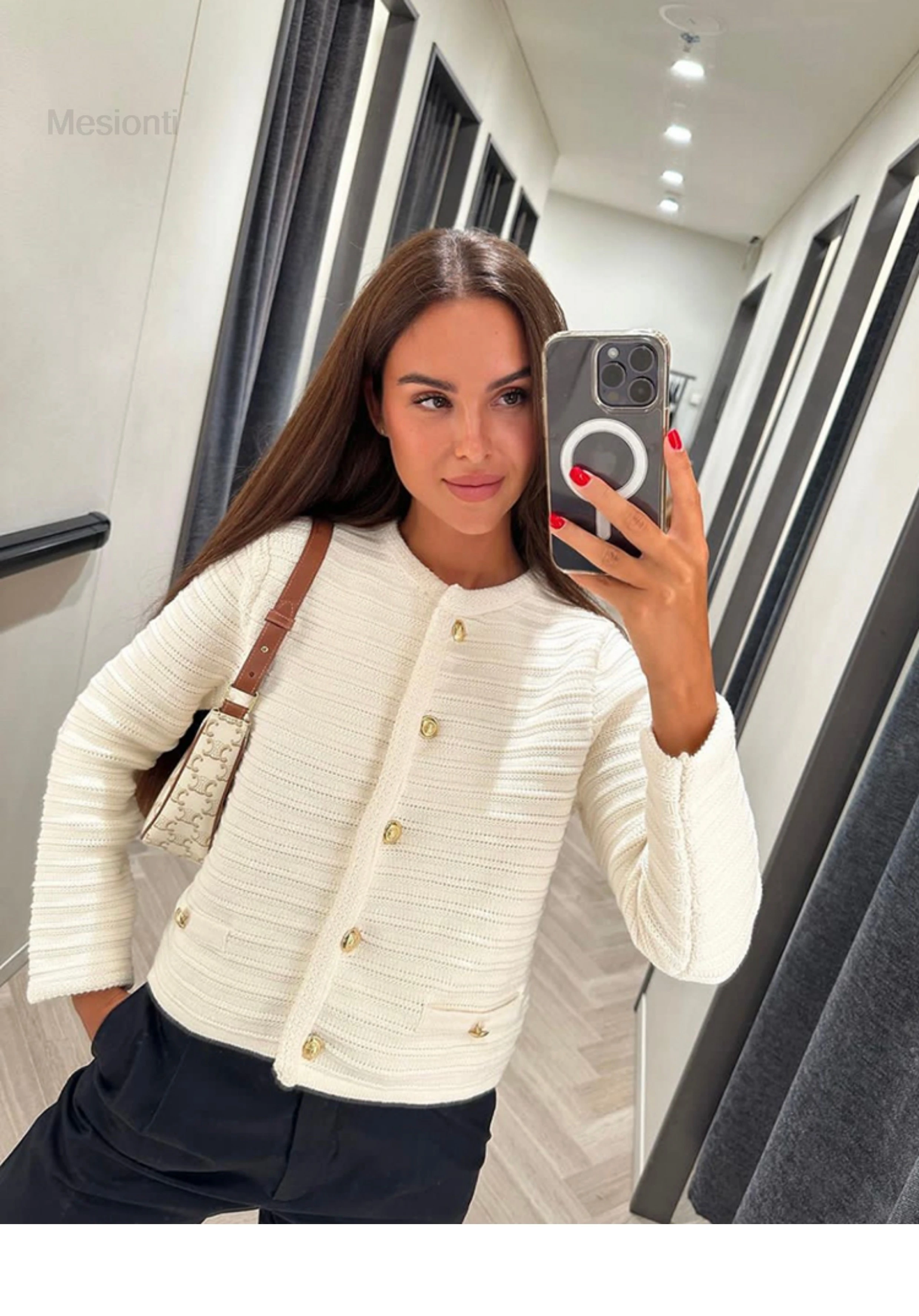 Женский кардиган MD 2024 новый стиль дизайн маленьких пуговиц с ароматом текстурный