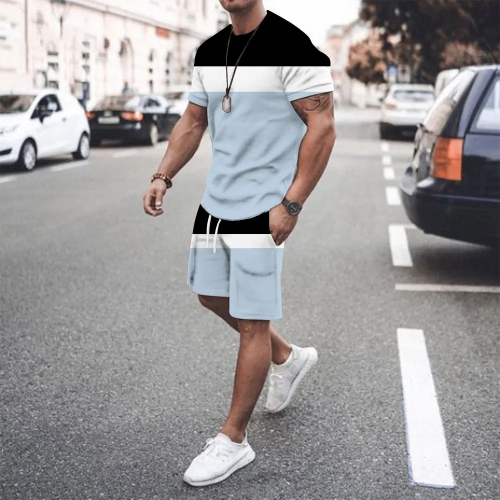 

2022 Men's Sports Suit Fashion Solid Color Tracksuit Men Summer Clothing Loose Male Shorts Sets Casual Plus Size Two Piece Set