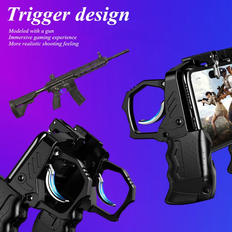 k21 mobile phone 6 finger game handle fr pubg gaming joystick gamepad shooter trigger free fire abs alloy button for android ios free global shipping