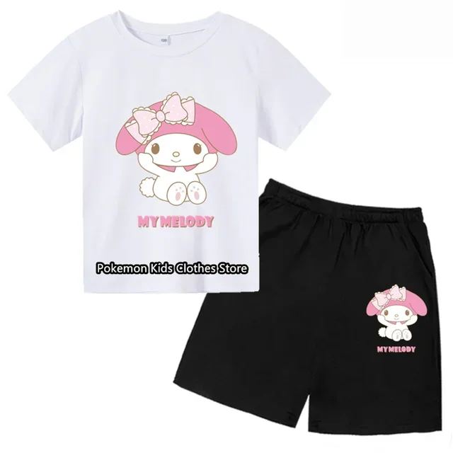 Хлопковый комплект унисекс с короткими рукавами и круглым вырезом мультяшным