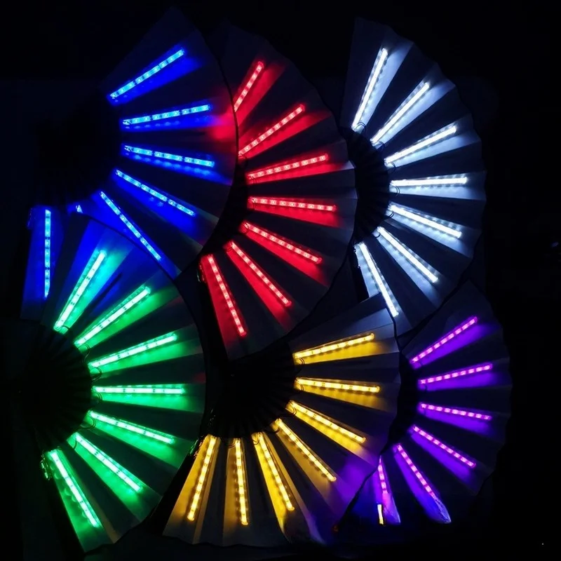 

1pc Luminous Folding Fan 13inch Led Play Fans Colorful Hand Held Abanico Led Fans for Dance Neon Party Decoration DJ Night Club
