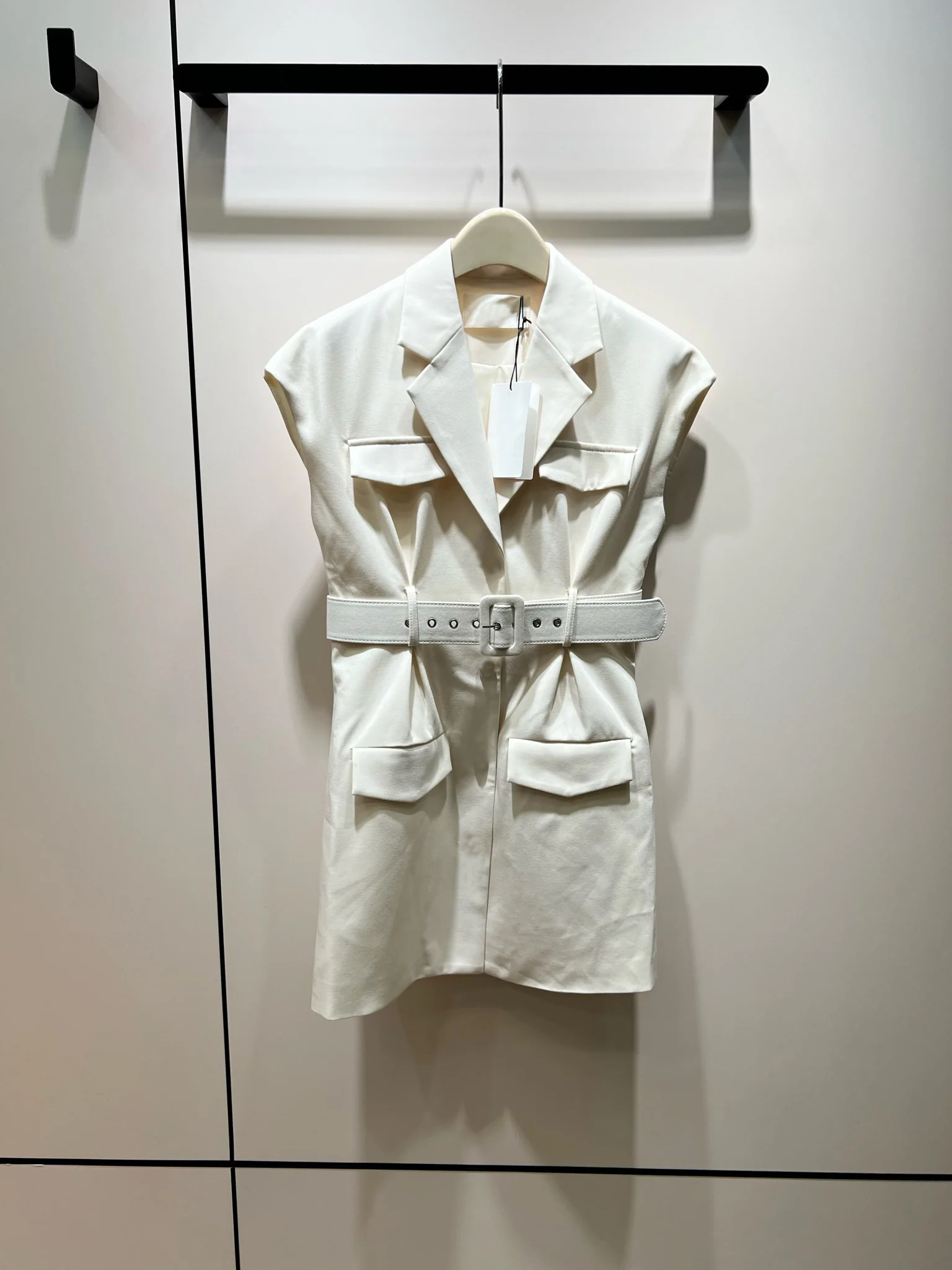 

Drop shoulder bag sleeve suit collar dress, breasted design belt waist trim714