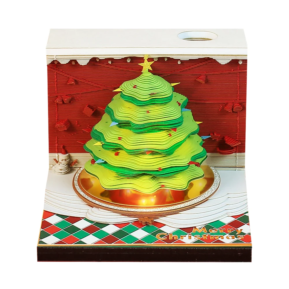 

Omoshiroi Block 3D Notepad Christmas Tree 269Sheets 3D Memo Pad Led Lights Sticky Notes Cute Note Paper Christmas Birthday Gift