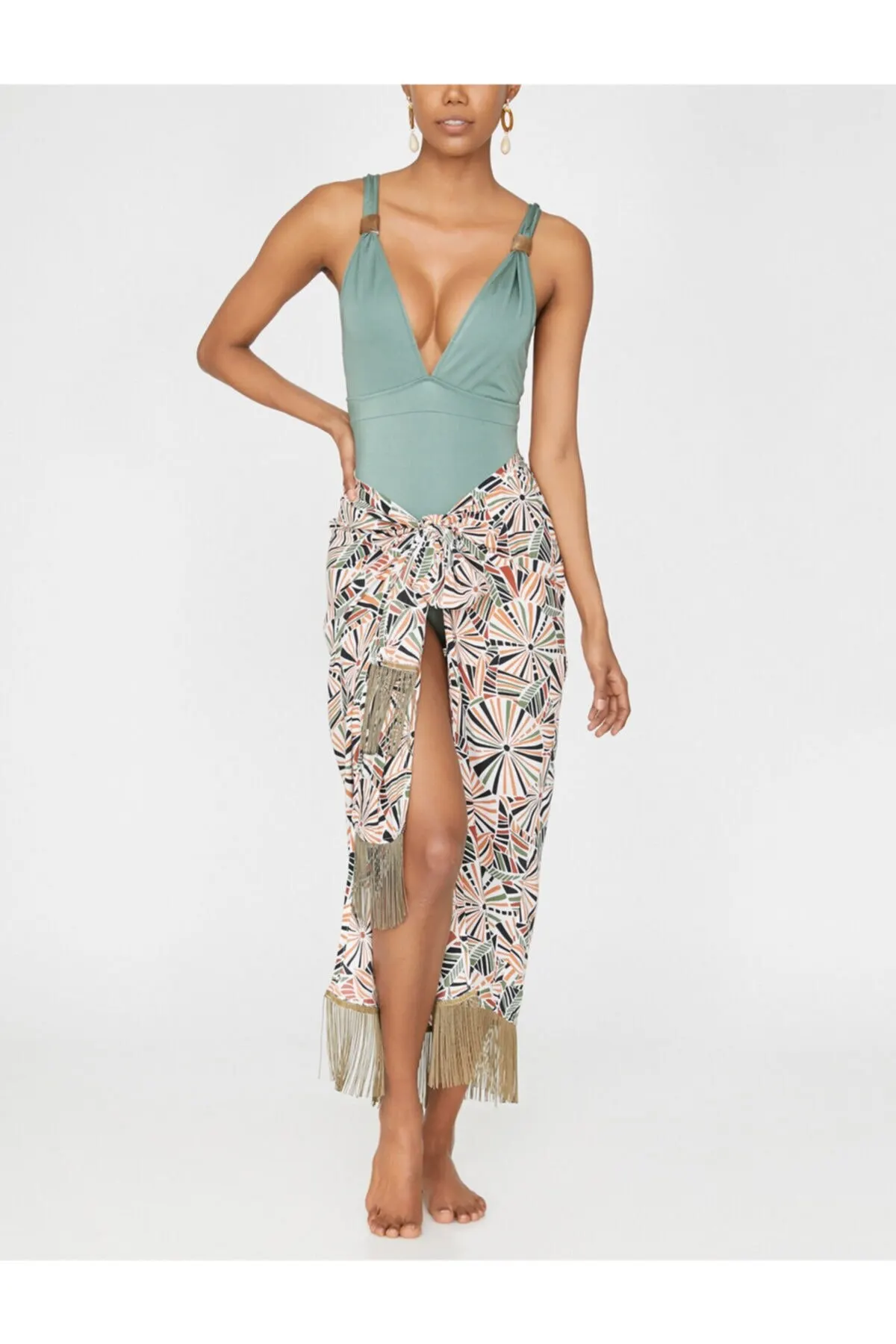 

Парео женское миди с бахромой и поясом, Обложка для купальника, пикантная туника, пляжная одежда, Пляжное бикини