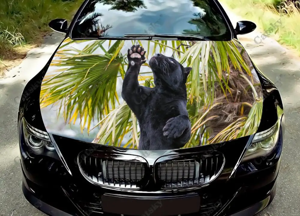 

Свирепная Черная пантера, животное, капот автомобиля, цветная виниловая наклейка, фотография капота, Пользовательские Декоративные наклейки для автомобиля