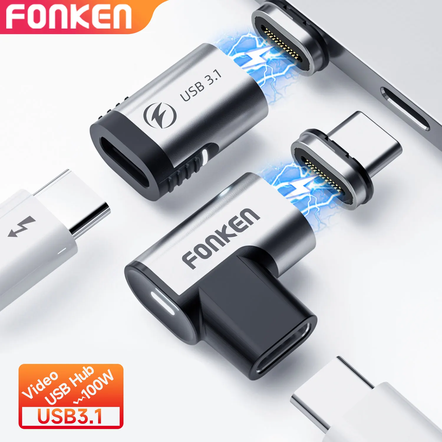 Магнитный адаптер FONKEN Usb 3 1 C 100 Вт кабель Type для Usbc 24 контакта 10 Гбит/с передача