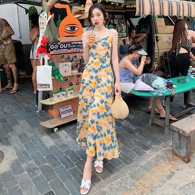 

Summer Hawaiian Midi Strap Dress Women 2022 Long Elegant Floral Boho Backless Slim Slip Sun Dresses for Wedding Guest Birthday