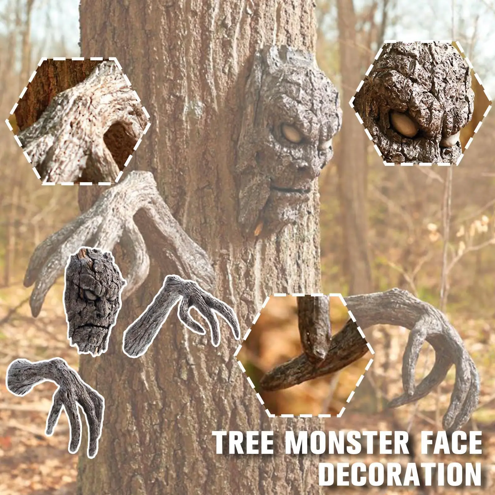 

Bark Ghost Face Decoration Facial Features Decoration Easter DIY Garden Tree Props Monsters Ornaments Halloween Outdoor Hom H9R5