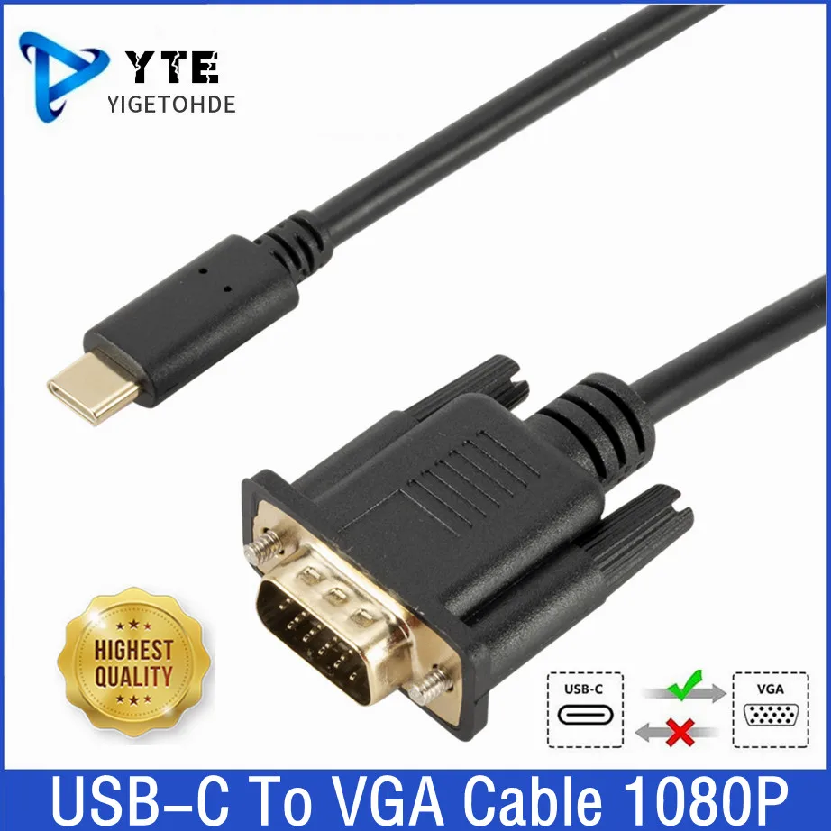 

USB C TYPE-C To VGA Cable 1080P Type C To VGA Converter Adapter Cable for Laptop UHD External Video Projector 1.8m HD