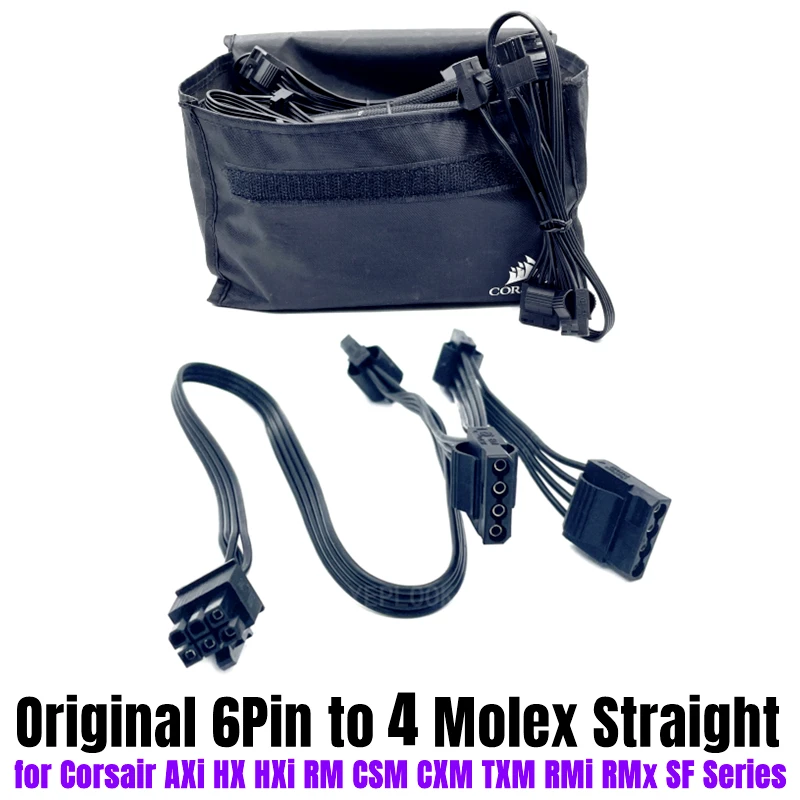 

6Pin to 4x Molex IDE 4Pin Fan HDD SSD Power Cable for Corsair RM550x RM650x RM750x RM850x RM1000x RMx Series Modular PSU 18AWG