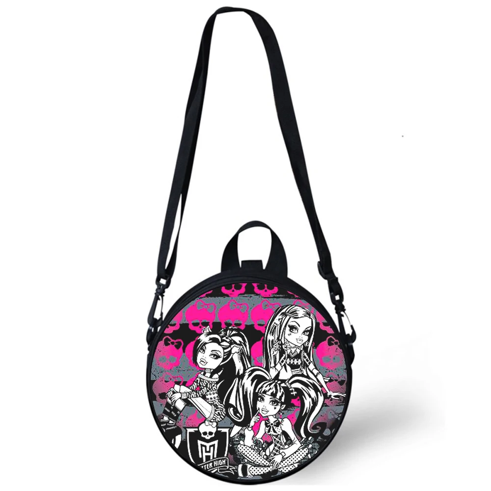 Monster High Anime Child kindergarten Bag 3D Print Crossbody Shoulder Bags For School Women Mini Round Bagpacks Rugtas Bag