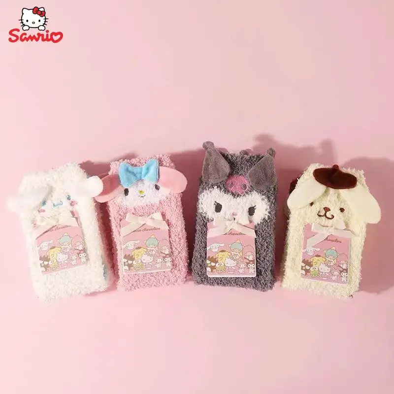 

Милые Мультяшные носки Sanrio Kuromi My Melody Cinnamoroll Pom пурин милые домашние носки плюшевые утепленные средние Носки парные носки