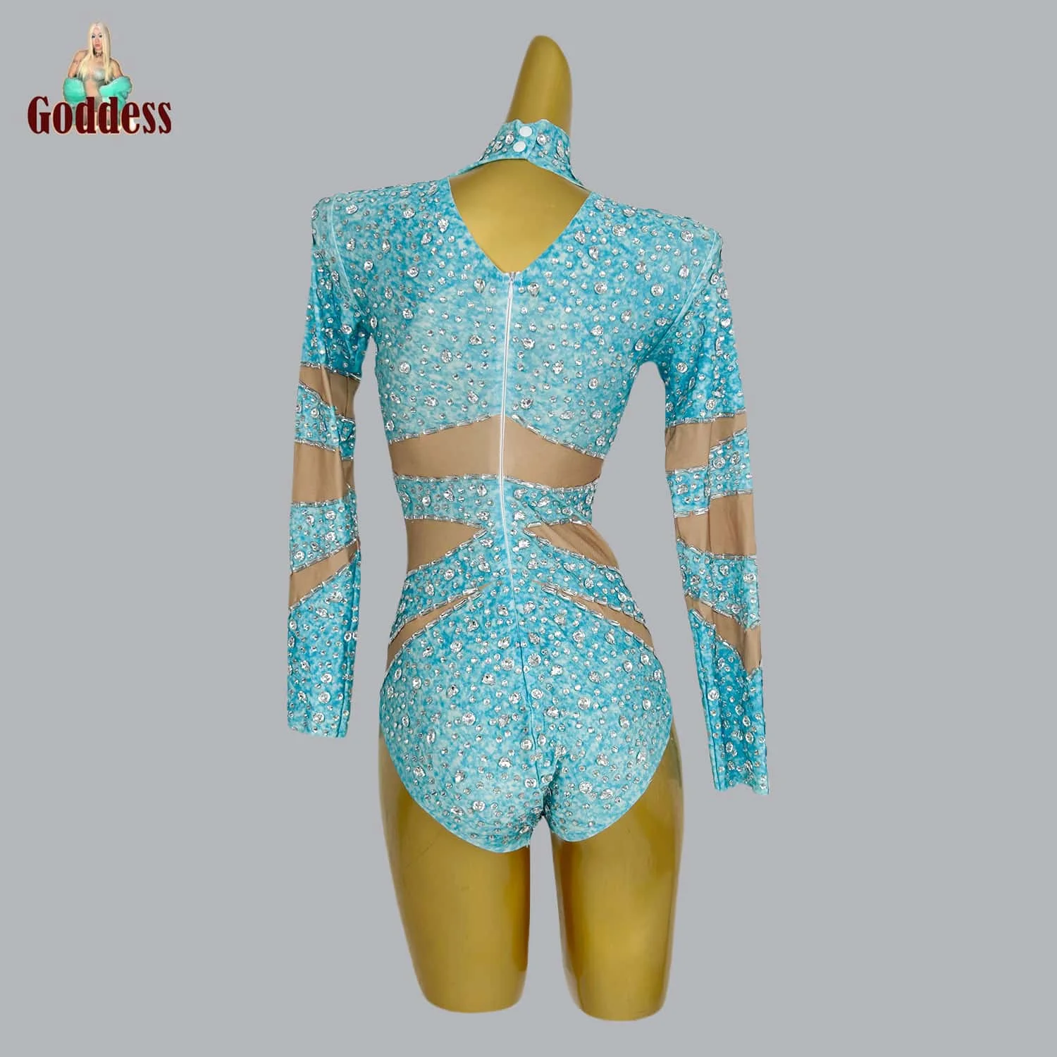 Новое облегающее боди с блестящими стразами и кристаллами длинными рукавами для