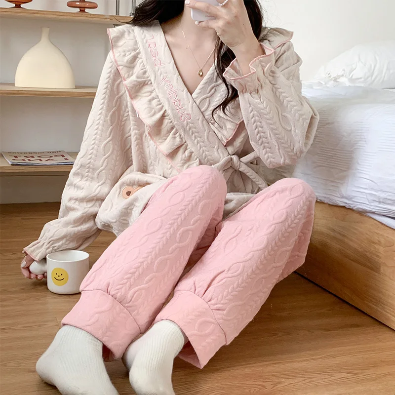 

Sweet Across V Neck Cotton padded Maternity Nursing Sleepwear Sets Loose Breastfeeding Pajamas for Pregnant Women Pregnancy Home