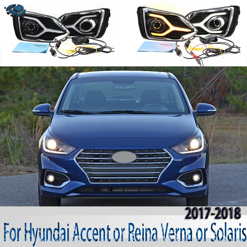 

Daytime LED Driving Light For Hyundai Accent or Reina Verna or Solaris 2017-2018 2 pcs Fog Lights White Turn Yellow Day Light